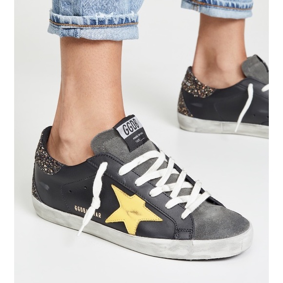 Golden Goose Superstar Black/Glitter/Yellow 37 NIB - Picture 1 of 8